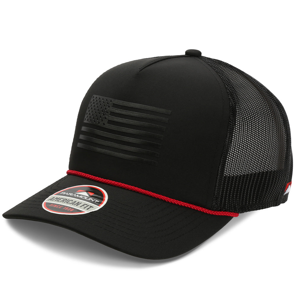 PARAMOUNT OUTDOORS™ Ridgeline Thin Red Line-trucker Hat American Flag Rope Cap