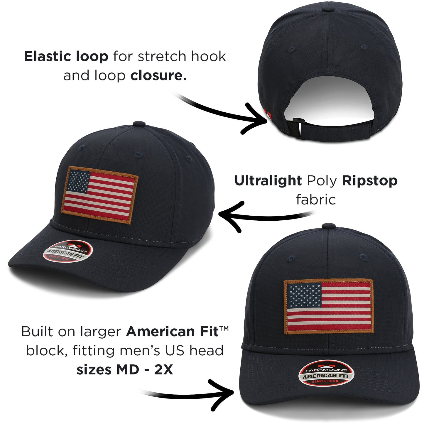PARAMOUNT OUTDOORS™ Riverside American Flag Baseball Cap Structured Ripstop