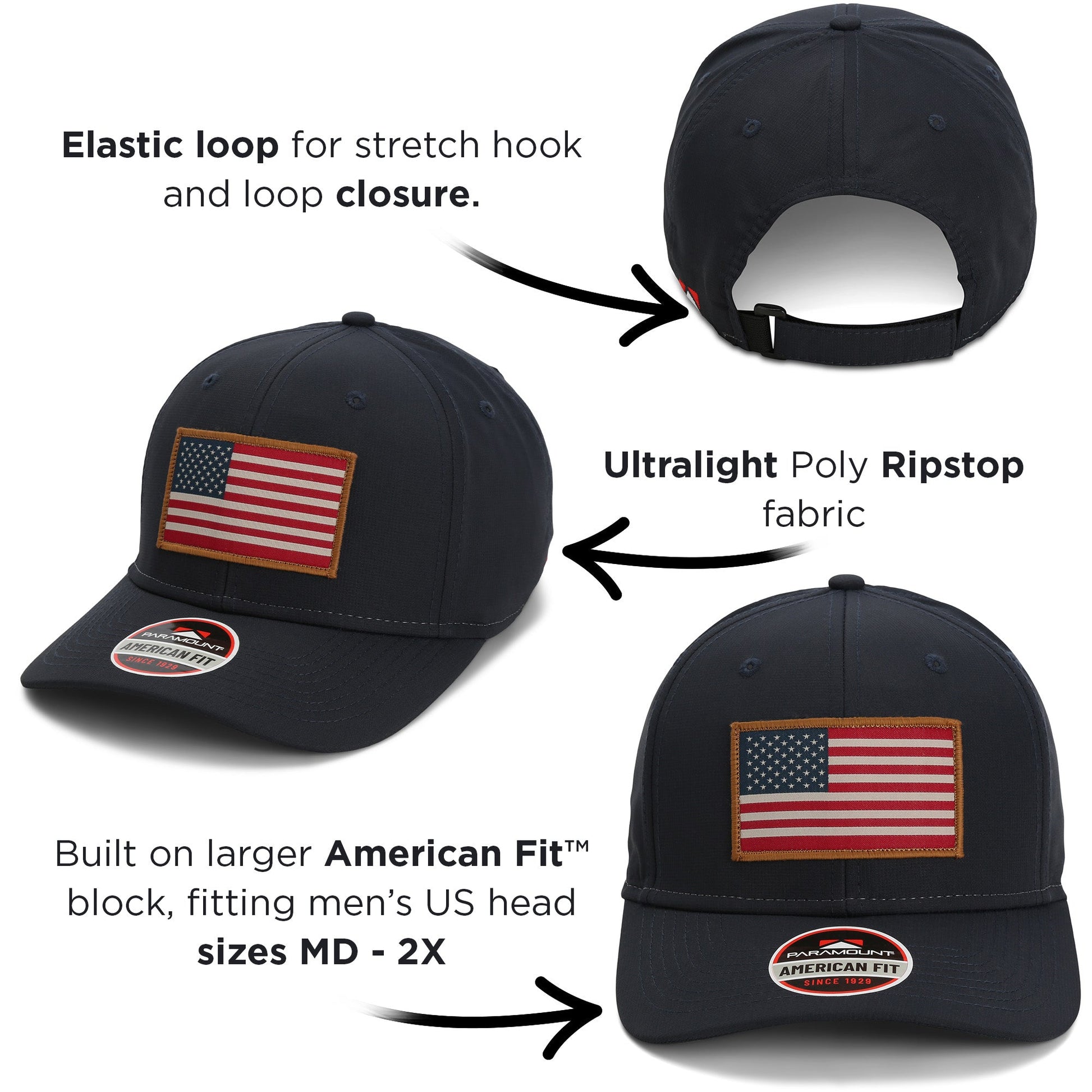 PARAMOUNT OUTDOORS™ Riverside American Flag Baseball Cap Structured Ripstop