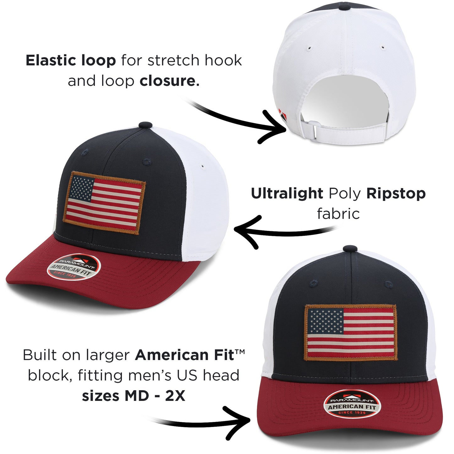 PARAMOUNT OUTDOORS™ Riverside American Flag Hat Structured Ripstop Cap RWB