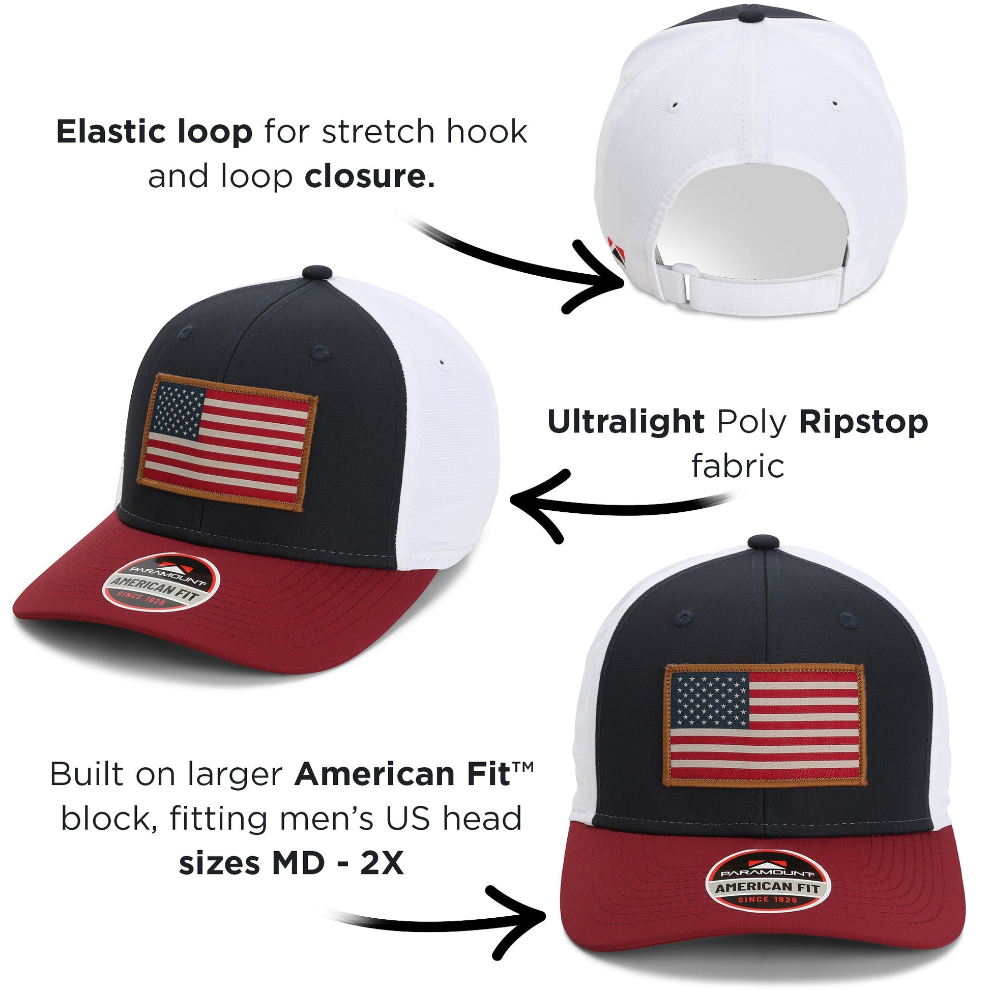 PARAMOUNT OUTDOORS™ Riverside American Flag Hat Structured Ripstop Cap RWB