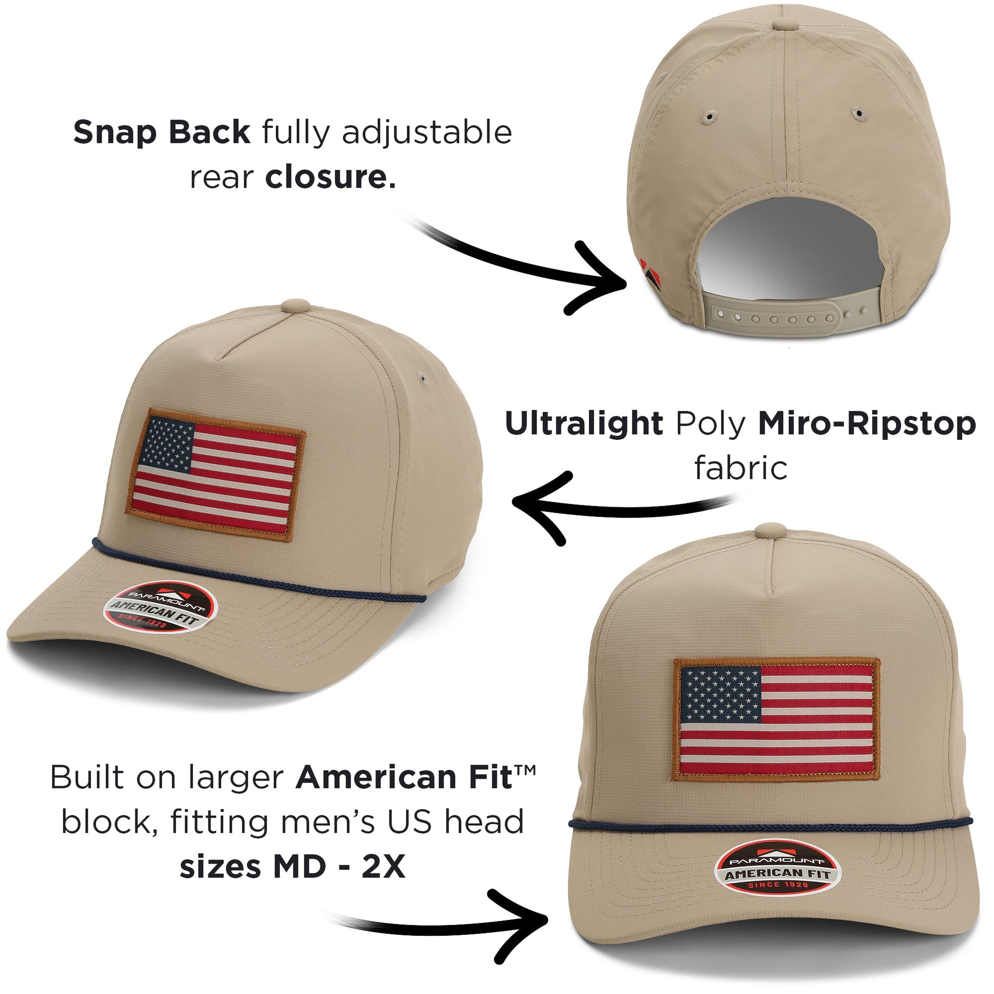 PARAMOUNT OUTDOORS™ Ridgeline American Flag Trucker Hat Rope Cap