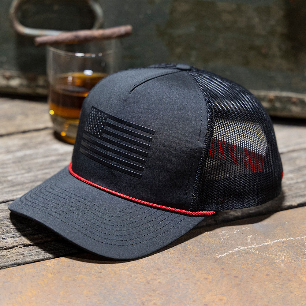 PARAMOUNT OUTDOORS™ Ridgeline Thin Red Line-trucker Hat American Flag Rope Cap