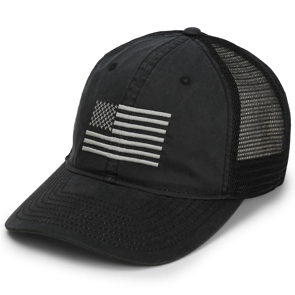 PARAMOUNT OUTDOORS™ Waxed Cloth American Flag Mesh Back Hat Headwear
