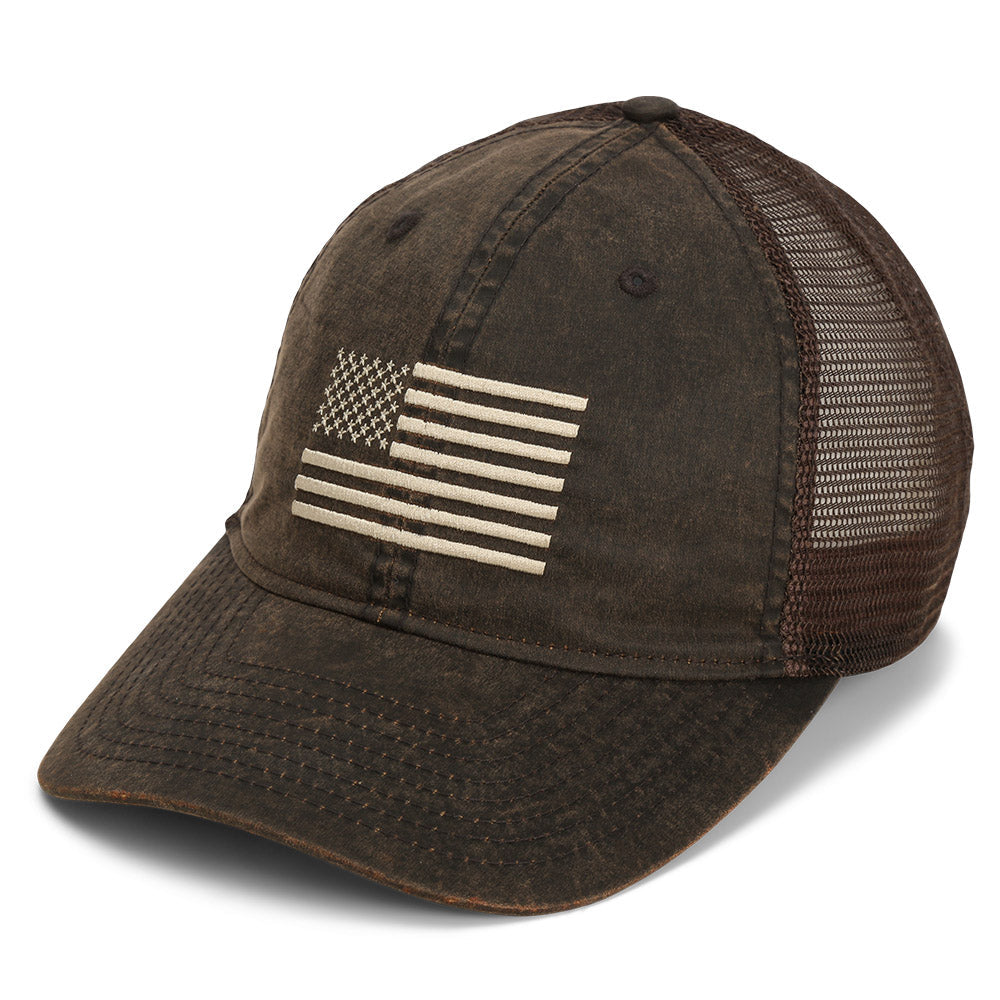 PARAMOUNT OUTDOORS™ Waxed Cloth American Flag Mesh Back Hat Headwear