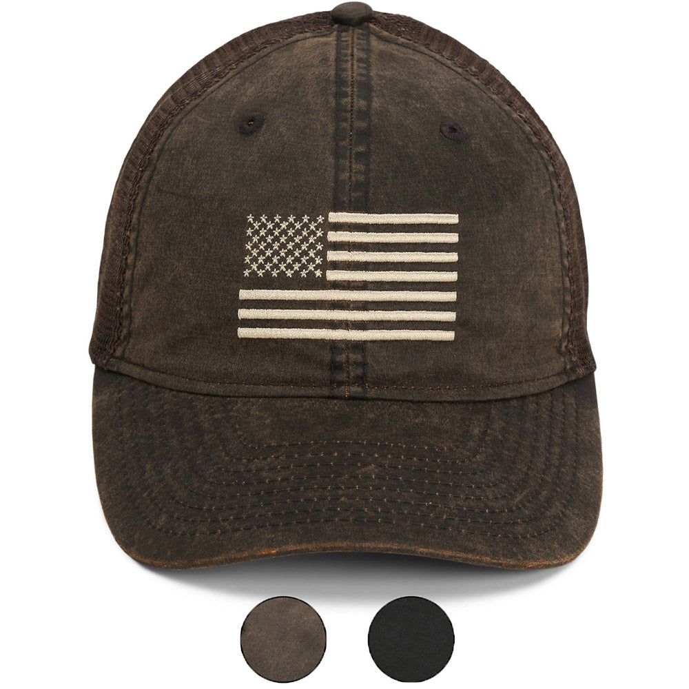 PARAMOUNT OUTDOORS™ Waxed Cloth American Flag Mesh Back Hat Headwear