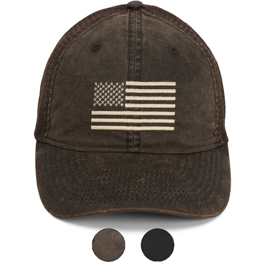 PARAMOUNT OUTDOORS™ Waxed Cloth American Flag Mesh Back Hat Headwear
