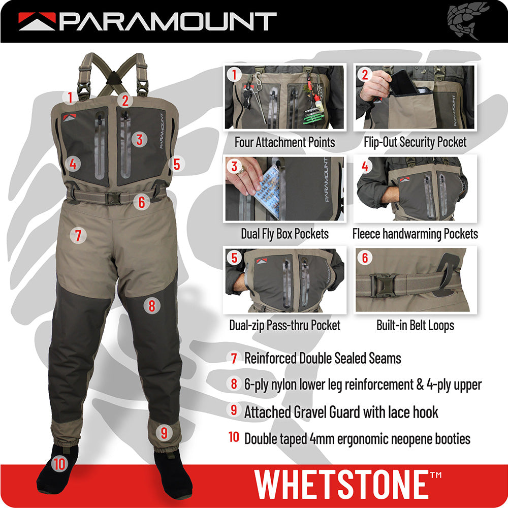 PARAMOUNT OUTDOORS™ WHETSTONE Breathable Split Pocket Fly Fishing Wader Fishing Wader