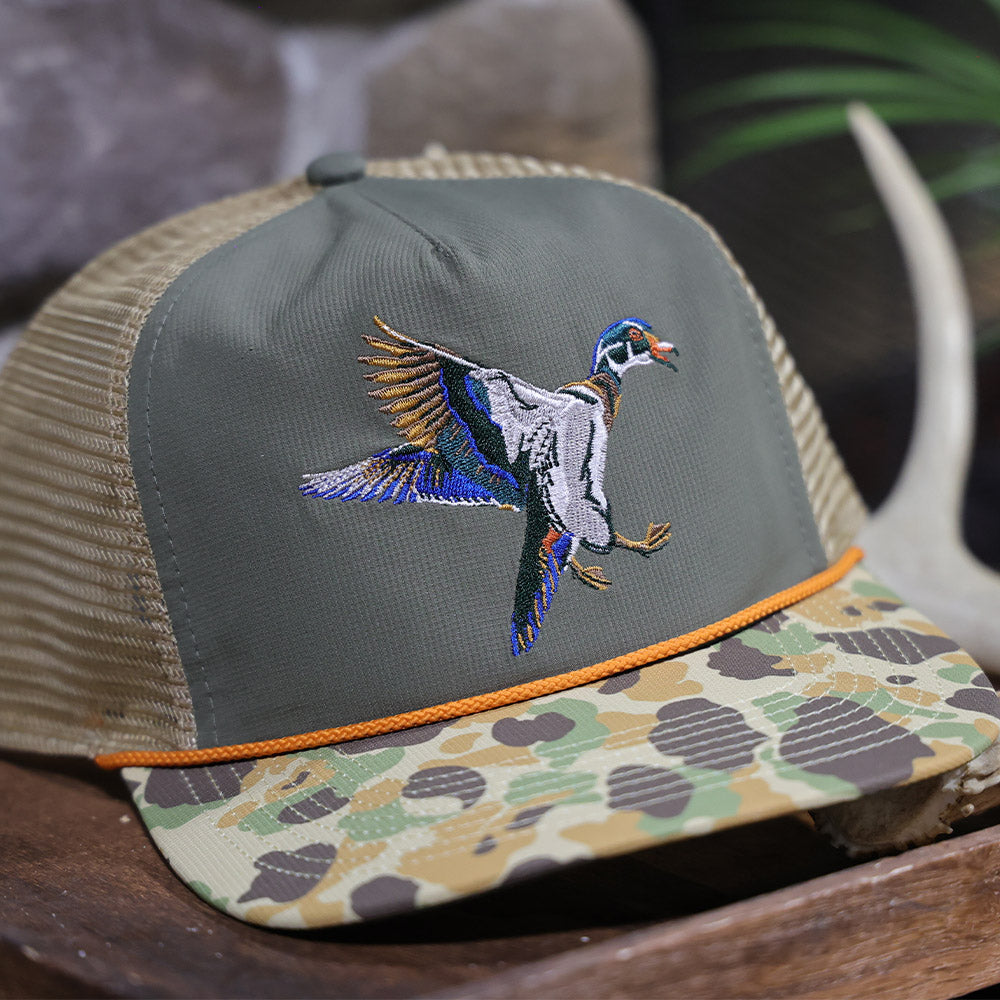 PARAMOUNT OUTDOORS™ Wood Duck Hat Rope Cap 5-Panel Ridgeline Mesh Back