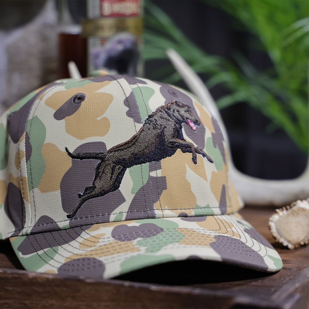 PARAMOUNT OUTDOORS™ Chocolate Lab 6-Panel Riverside Vintage Camo Cap Headwear