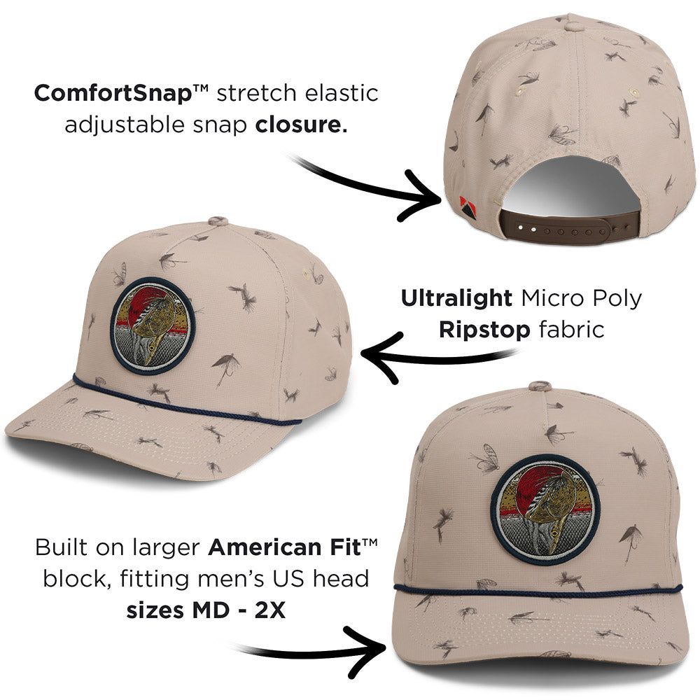PARAMOUNT OUTDOORS™ Dead Drift Fly Fishing Patch Rope Cap Fly Pattern Headwear