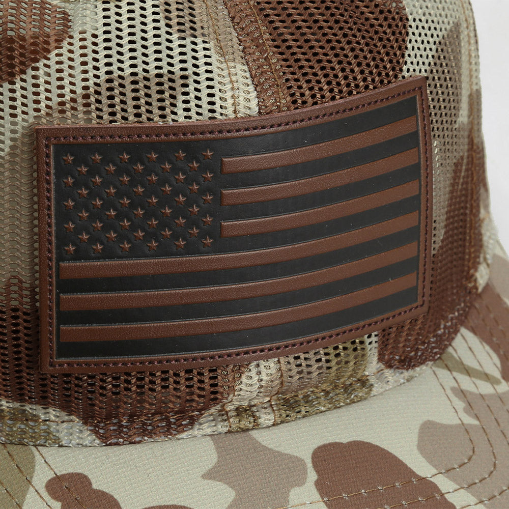 PARAMOUNT OUTDOORS™ Old School Desert Camo All Mesh Leather Patch American Flag Hat