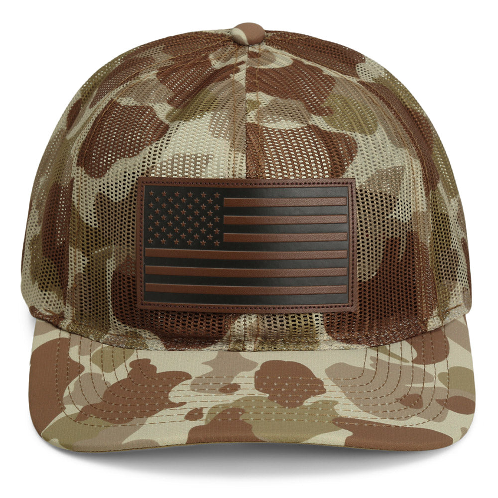 PARAMOUNT OUTDOORS™ Old School Desert Camo All Mesh Leather Patch American Flag Hat