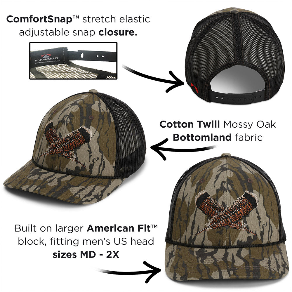 PARAMOUNT OUTDOORS™ Mossy Oak Bottomland Turkey Feather Meshback Cap