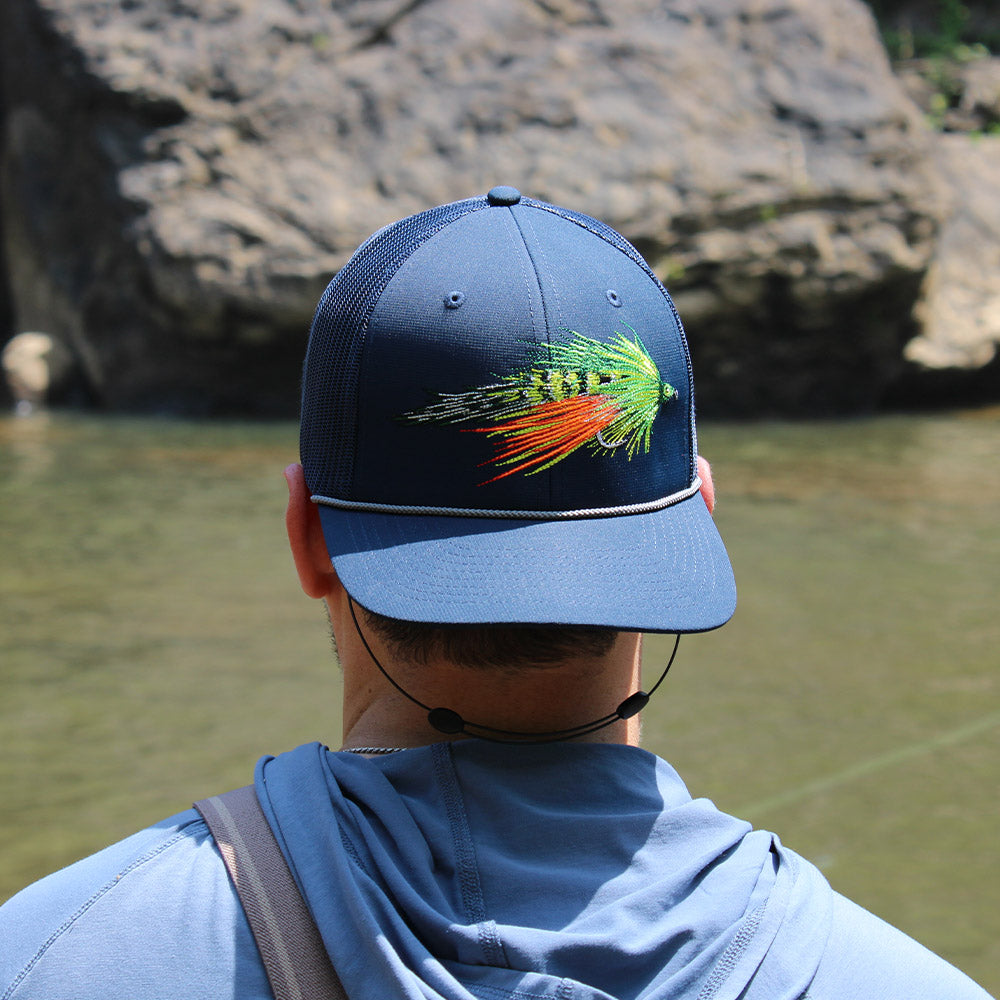 PARAMOUNT OUTDOORS™ Fire Tiger Streamer Fly Fishing Mesh Back Rope Cap Headwear