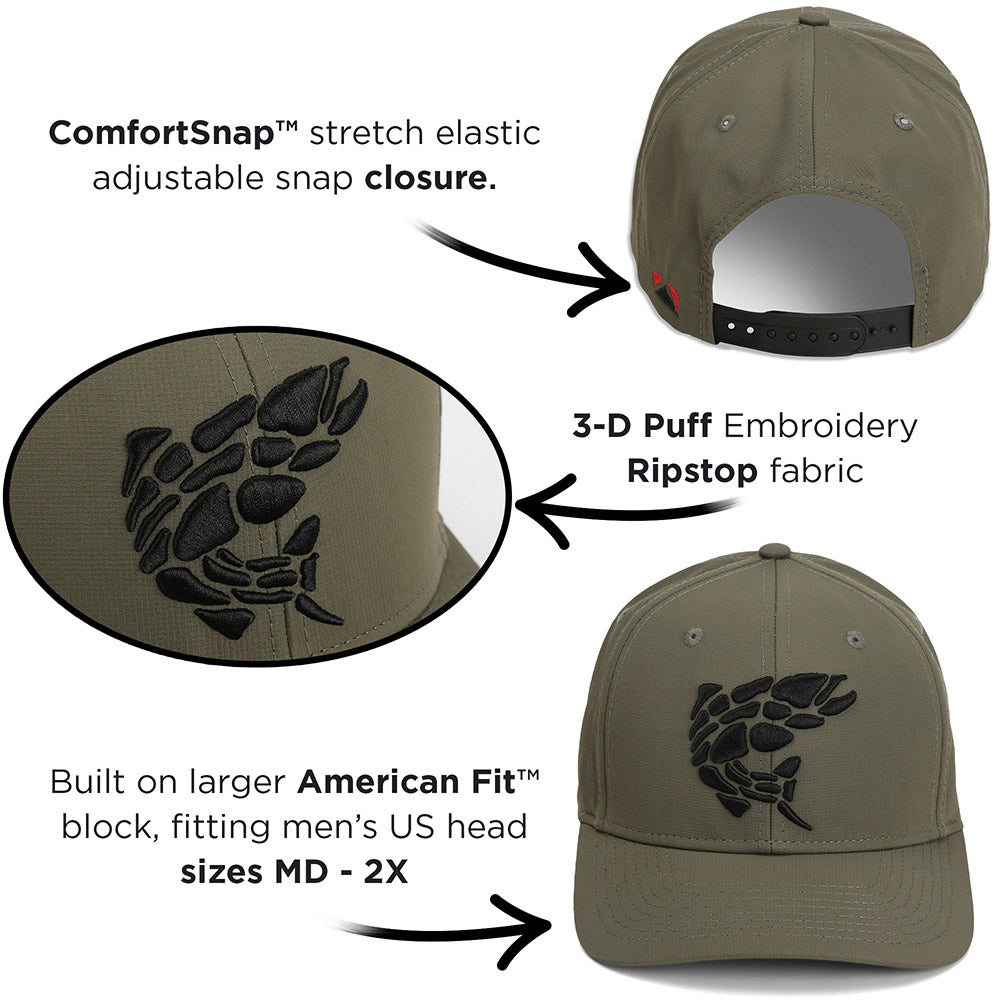 PARAMOUNT OUTDOORS™ Rock Fish 3-D Puff Embroidery Performance RipStop Fishing Hat Headwear